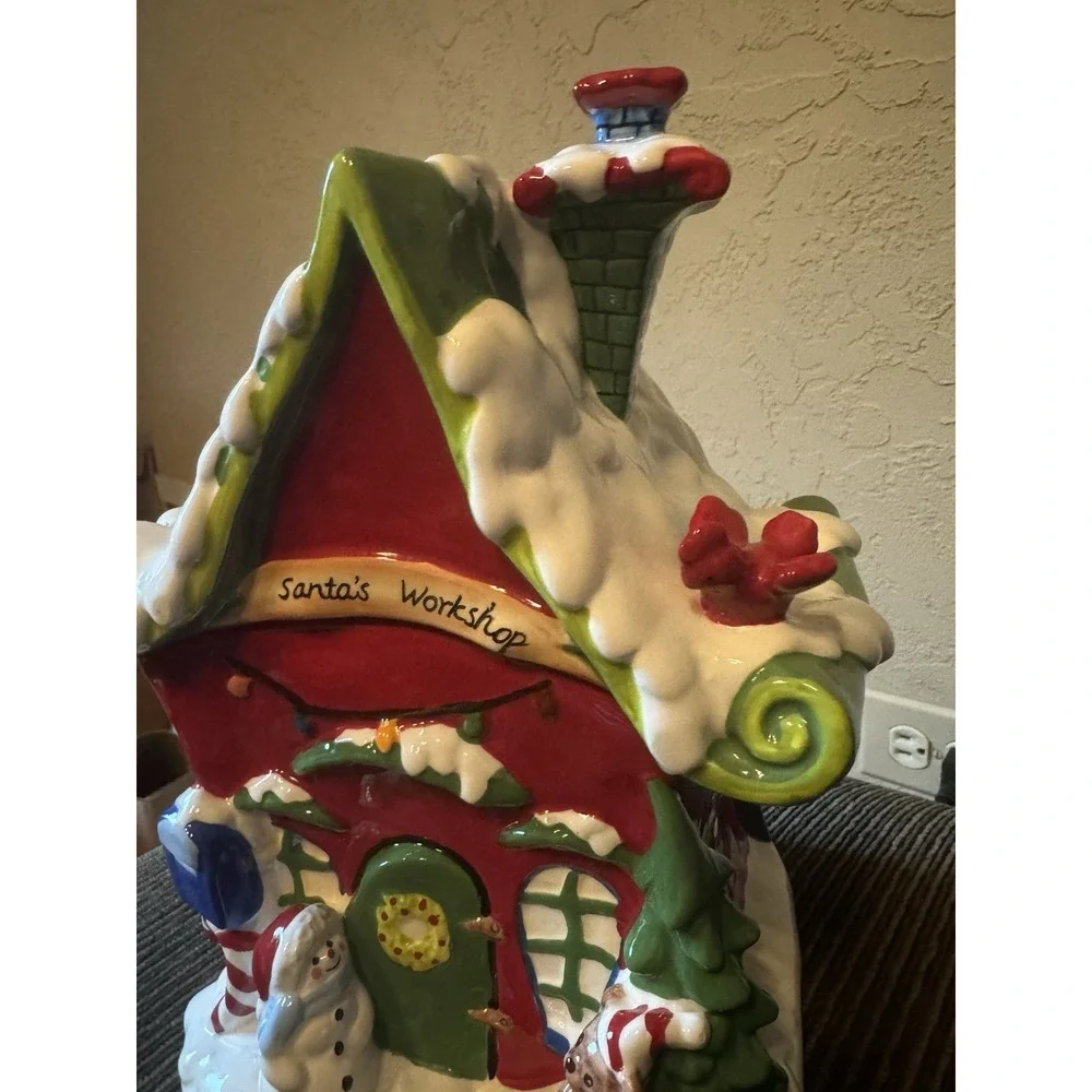 Harry & David Santa's Workshop Ceramic Cookie Jar Holiday Christmas Kitchen